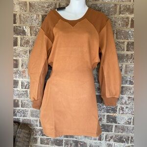 EVNL Puff Sleeves Backless High-Low Sweatshirt Dress Brown Size L New in package